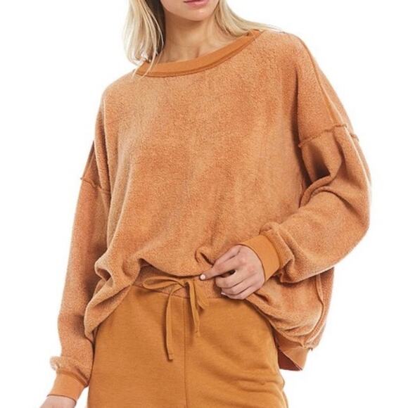 Intimately Free People Kelly Fleece Sweater Cognac Brown Oversized Size Small - Picture 1 of 10